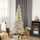 5ft Flocked Christmas Tree with Dual Colour LED Light, Pencil Hinged Xmas Tree with 11 Light Modes, Easy Assembly