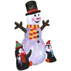 6FT Christmas Inflatables Snowman & Penguins with LED Lights and Flashing Projector Light, Blow Up Inflatable Decoration