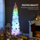 6ft Christmas Tree with Colourful DIY Synchronized LEDs, Hinged Pencil Xmas Tree with Remote, Daily Timer, White