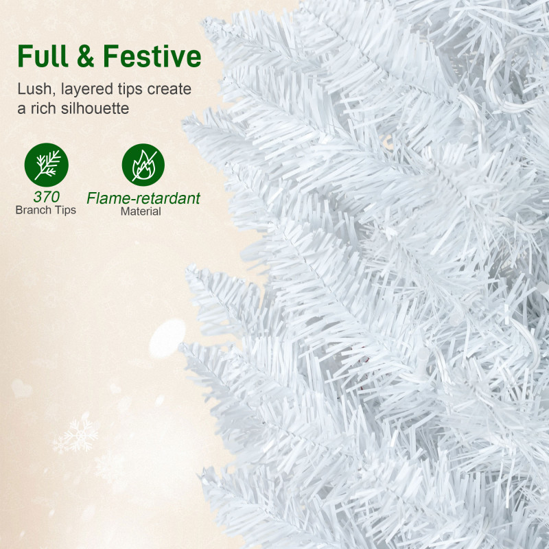 6ft Christmas Tree with Colourful DIY Synchronized LEDs, Hinged Pencil Xmas Tree with Remote, Daily Timer, White