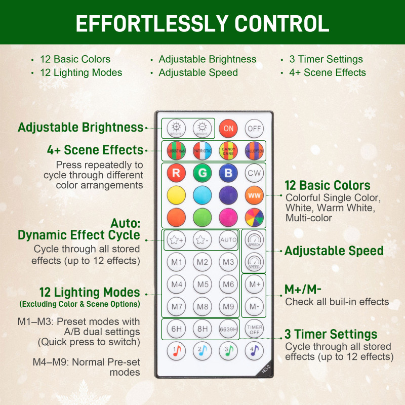 6ft Christmas Tree with Colourful DIY Synchronized LEDs, Hinged Pencil Xmas Tree with Remote, Daily Timer, Green