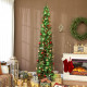 7.5ft Christmas Tree with Colourful DIY Synchronized LEDs, Hinged Pencil Xmas Tree with Remote, Daily Timer, Green