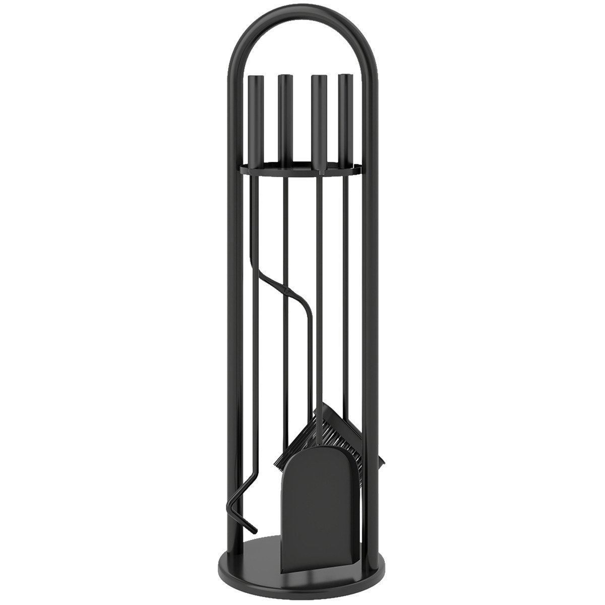 Fireplace Tools Set, 5 Pieces Fireside Accessories with Brush, Shovel, Poker, A Pair of Tongs, Stand, Black