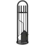 Fireplace Tools Set, 5 Pieces Fireside Accessories with Brush, Shovel, Poker, A Pair of Tongs, Stand, Black