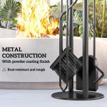 Fireplace Tools Set, 5 Pieces Fireside Accessories with Brush, Shovel, Poker, A Pair of Tongs, Stand, Black
