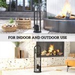 Fireplace Tools Set, 5 Pieces Fireside Accessories with Brush, Shovel, Poker, A Pair of Tongs, Stand, Black