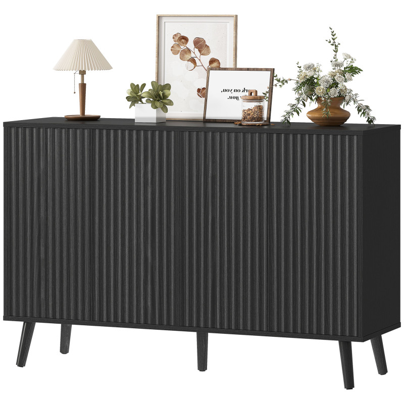 Buffet Cabinet with Storage, Modern Fluted Sideboard with Adjustable Shelves for Dining Room Living Room, Black