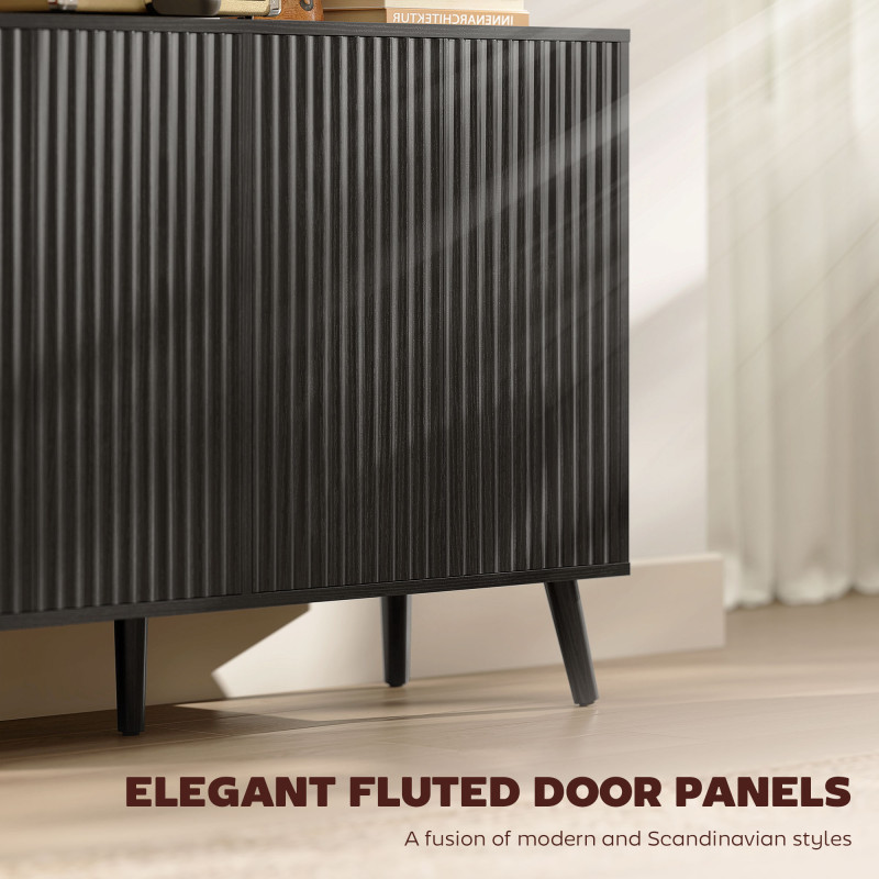 Buffet Cabinet with Storage, Modern Fluted Sideboard with Adjustable Shelves for Dining Room Living Room, Black