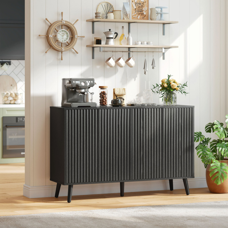 Buffet Cabinet with Storage, Modern Fluted Sideboard with Adjustable Shelves for Dining Room Living Room, Black
