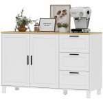 Buffet Cabinet with Soft-Close Doors, Modern Sideboard with 3 Drawers for Living Room, Kitchen, Dining Room, White