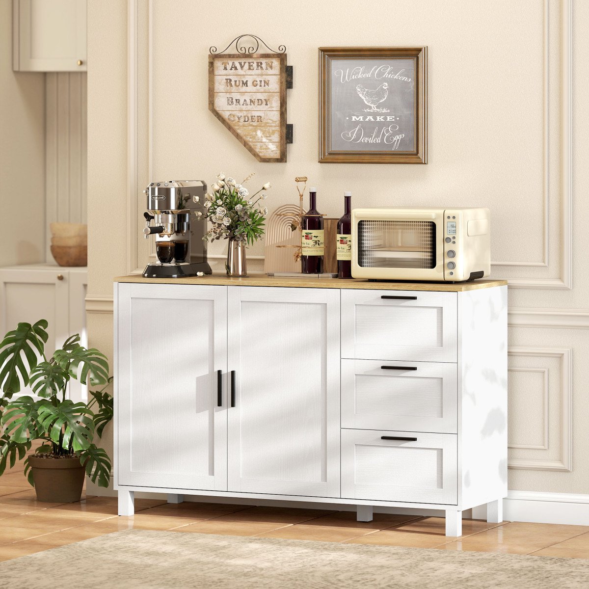 Buffet Cabinet with Soft-Close Doors, Modern Sideboard with 3 Drawers for Living Room, Kitchen, Dining Room, White