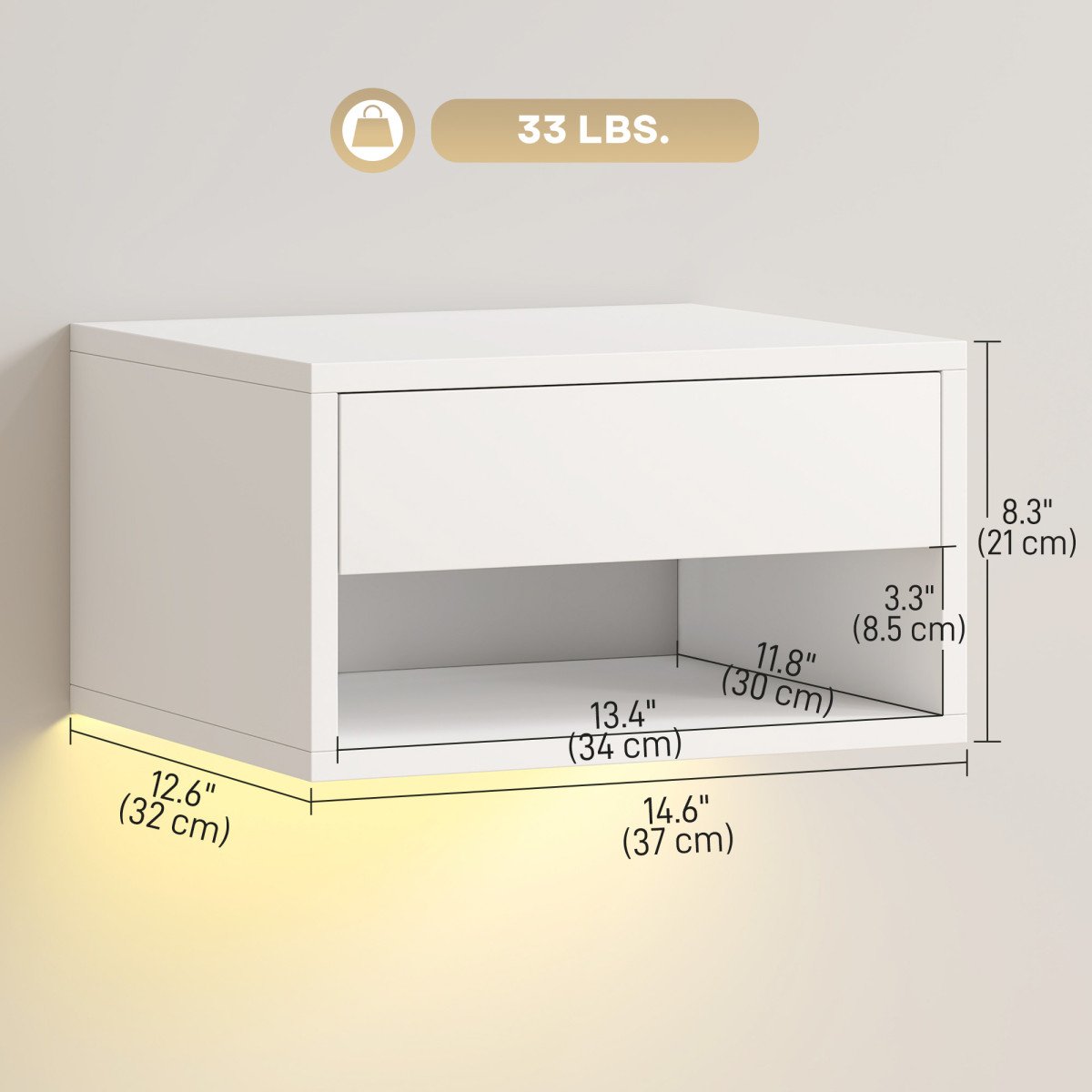 Floating Bedside Table Set of 2 with RGB LED Lights App Control