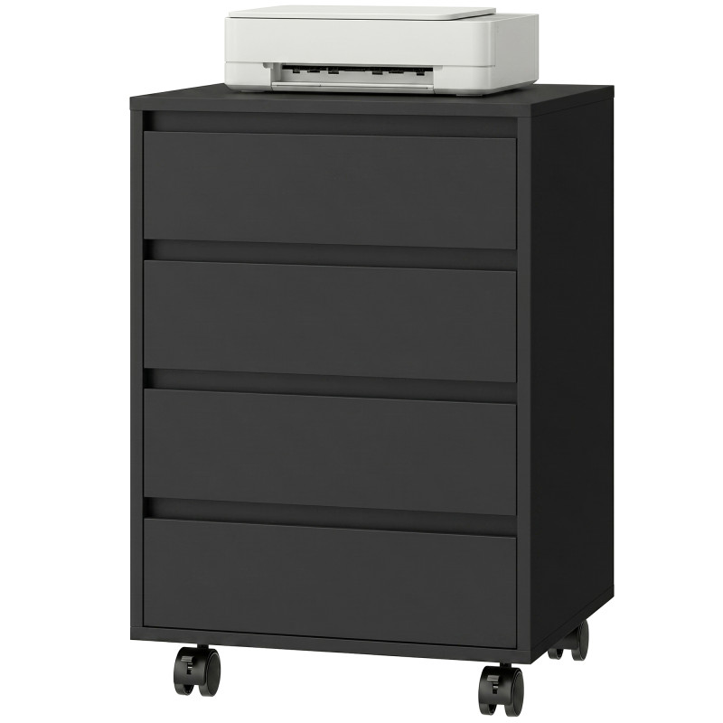 4 Drawer File Cabinet, Vertical Filing Cabinet with Wheels, Modern Printer Stand for Home Office, Black
