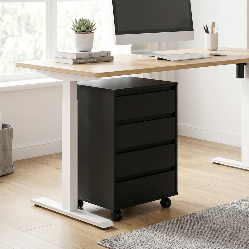 4 Drawer File Cabinet, Vertical Filing Cabinet with Wheels, Modern Printer Stand for Home Office, Black