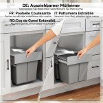 Pull Out Bin, Under Sink Garbage Can with 2 Removable Compartments (4 gallon Each) for Kitchen Waste, Light Grey