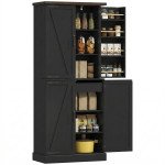 72" Tall Kitchen Pantry Cabinet, Farmhouse Storage Cabinet with 8 Door Racks and Adjustable Shelves, Black