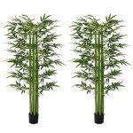 Indoor Fake Plants, Artificial Bamboo Tree with Adjustable Shape for Home Office Living Room Decor, Green