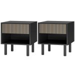 Modern Bedside Table with Drawer and Open Shelf, Sofa Side Table for Bedroom Living Room, Set of 2, Black
