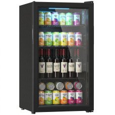 3.2 Cu.Ft Beverage Fridge, 128 Can Drink Fridge with Glass Door, Auto-Defrost and LED Light for Soda, Beer, Black