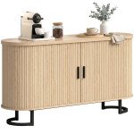 Fluted Sideboard Buffet Cabinet, 55" Modern Coffee Bar Cabinet with Sliding Doors and Adjustable Shelves, Natural