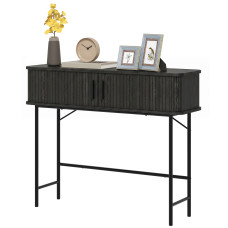 Mid-Century Entryway Table, Narrow Console Table with Storage Compartments for Behind Couch, Living Room, Black