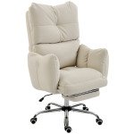 Office Chair with Foot Rest, Ergonomic Reclining Computer Gaming Chair with Snow Flannel Fabric, Thick Cushion, Cream