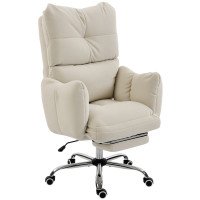 Office Chair with Foot Rest, Ergonomic Reclining Computer Gaming Chair with Snow Flannel Fabric, Thick Cushion, Cream