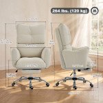 Office Chair with Foot Rest, Ergonomic Reclining Computer Gaming Chair with Snow Flannel Fabric, Thick Cushion, Cream