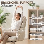 Office Chair with Foot Rest, Ergonomic Reclining Computer Gaming Chair with Snow Flannel Fabric, Thick Cushion, Cream