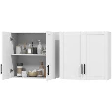 2-Piece Simple Medicine Cabinet Wall Mounted, Bathroom Wall Cabinet with 2 Doors and Adjustable Shelf Storage, White