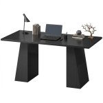 63 Inch Computer Desk with Trapezoidal Frame Light Black Wood Grain
