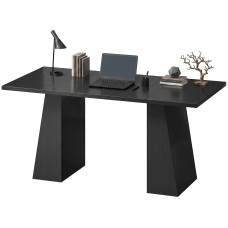 63 Inch Computer Desk with Trapezoidal Frame Light Black Wood Grain