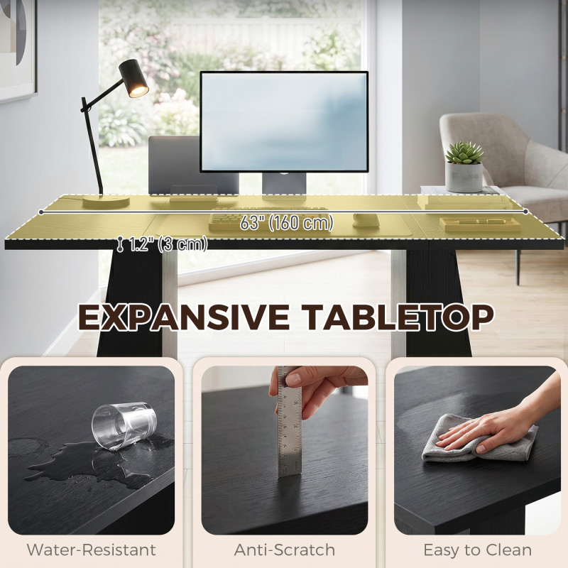 63 Inch Computer Desk with Trapezoidal Frame Light Black Wood Grain