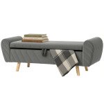 Storage Ottoman, 59" Corduroy End of Bed Storage Bench for King Size Bed with Wooden Legs and Rolled Arms, Dark Grey