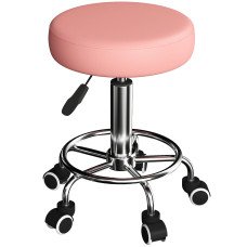 Hydraulic PU Barber Rolling Massage Tattoo Chair, Adjustable Swivel Salon Stool, Pink
