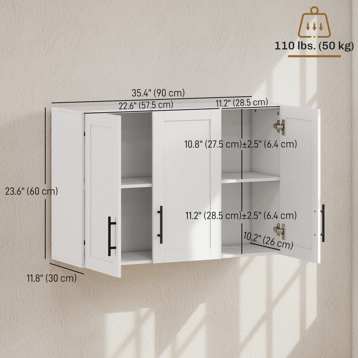 Modern Medicine Cabinet Wall Mounted, Bathroom Wall Cabinet with 3 Doors and Adjustable Shelves, White