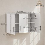 Modern Medicine Cabinet Wall Mounted, Bathroom Wall Cabinet with 3 Doors and Adjustable Shelves, White