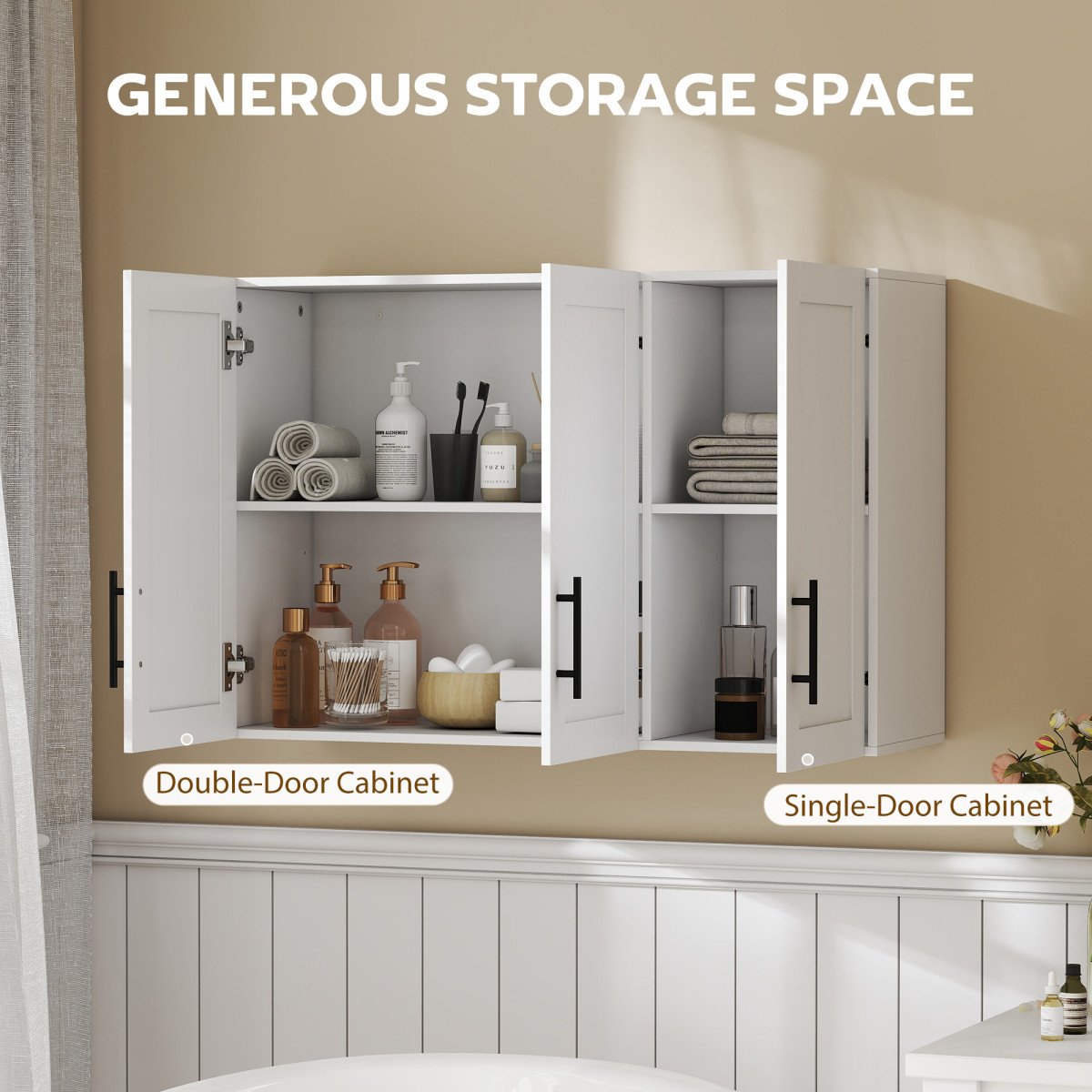 Modern Medicine Cabinet Wall Mounted, Bathroom Wall Cabinet with 3 Doors and Adjustable Shelves, White
