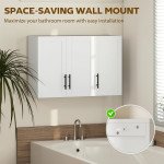 Modern Medicine Cabinet Wall Mounted, Bathroom Wall Cabinet with 3 Doors and Adjustable Shelves, White