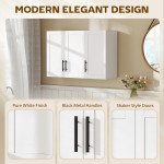Modern Medicine Cabinet Wall Mounted, Bathroom Wall Cabinet with 3 Doors and Adjustable Shelves, White