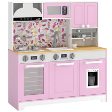 Qaba Play Kitchen, Kids Kitchen Playset with Coffee Maker, Ice Maker, Clicking Knobs, Storage, Accessories for 3-8 Years