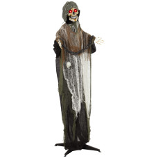 5.6 ft Animated Grim Reaper, Life-Size Halloween Animatronic with Moving Hands/Head, Glowing Eyes, Creepy Sound