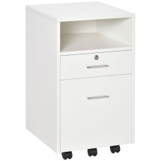 2 Drawer Filing Cabinet with Lock, Vertical File Cabinet with Wheels, Mobile Office Cabinet for A4, Letter Size, White