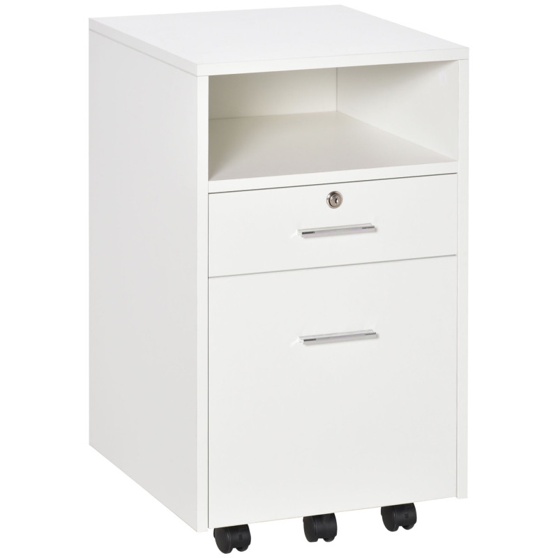 2 Drawer Filing Cabinet with Lock, Vertical File Cabinet with Wheels, Mobile Office Cabinet for A4, Letter Size, White