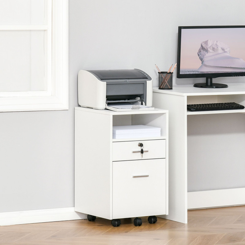 2 Drawer Filing Cabinet with Lock, Vertical File Cabinet with Wheels, Mobile Office Cabinet for A4, Letter Size, White