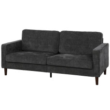 3 Seater Sofa Upholstered with Padded Cushion Modern Button Tufted Couch with Wood Legs, Dark Grey