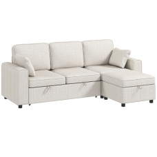 Modular Sectional Sofa Bed with Reversible Storage Ottoman, Pull Out Sleeper Sofa with Spring Cushion, Beige