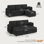 Sectional Sofa Bed Reversible Pull Out Sleeper Sofa Storage Ottoman, Black