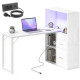 54" Computer Desk with Drawers, Home Office Desk with Storage, Power Outlets and LED Lights, White