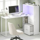 54" Computer Desk with Drawers, Home Office Desk with Storage, Power Outlets and LED Lights, White